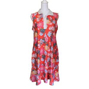 Smith & Quinn Floral Polo Midi Golf Dress Large Preppy Sport Country Club Tennis